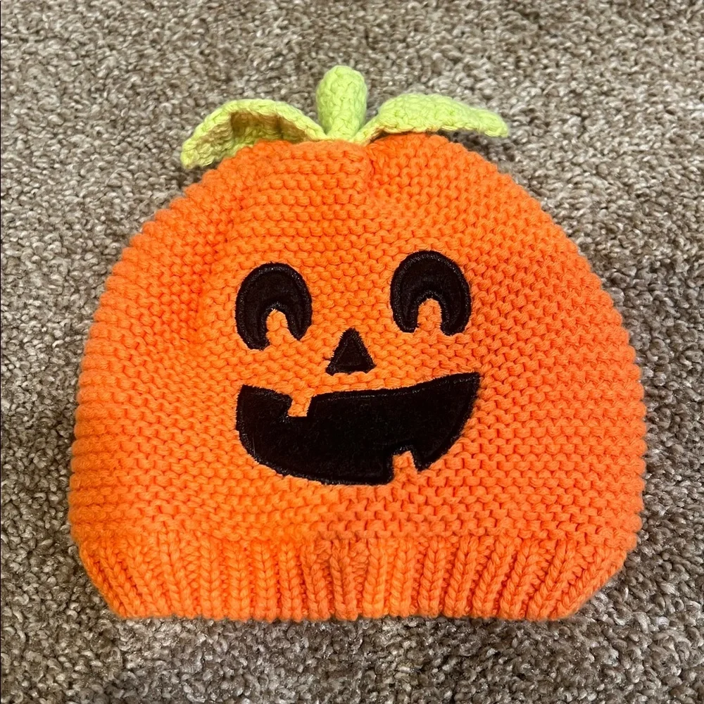 CARTER’S Pumpkin Orange Knit Baby Beanie Cotton Lined 3-9 Months